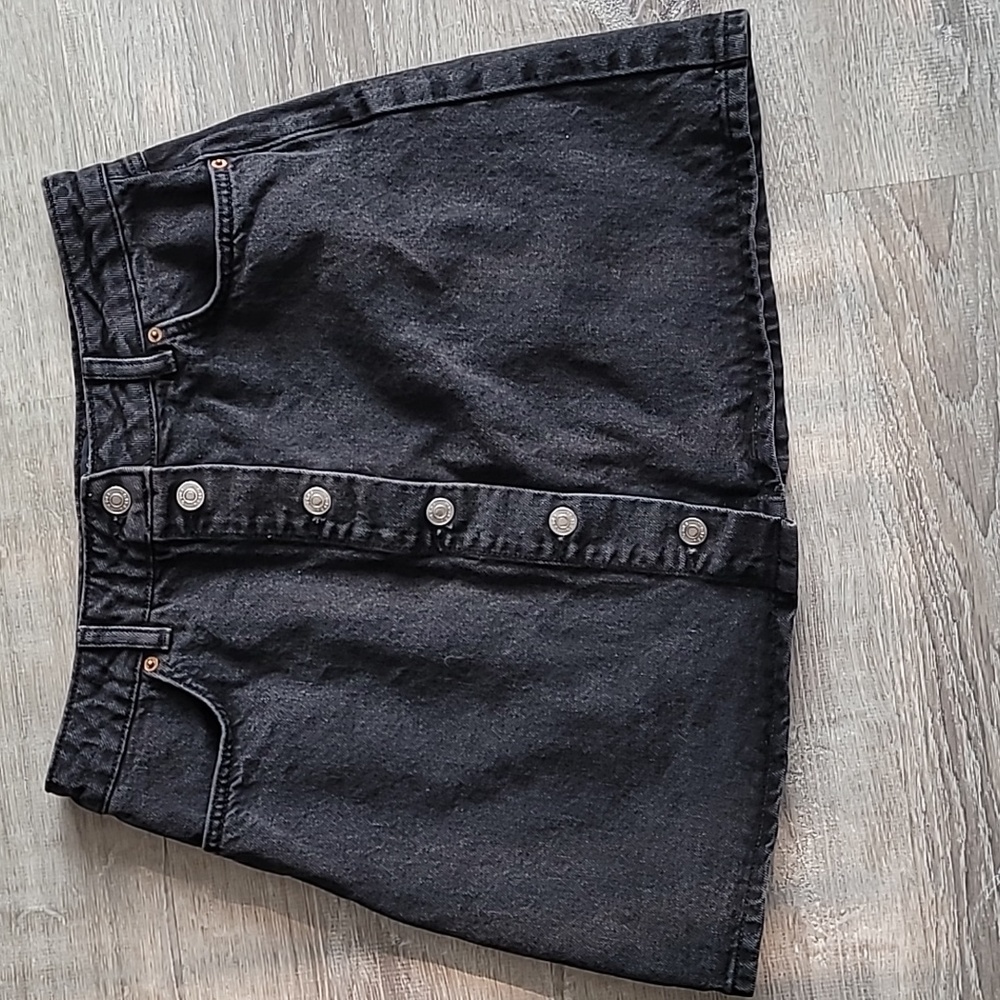 Asos Design Button Front Black Jean Mini Skirt
